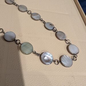 Iridescent Mother-of-Pearl Station Necklace in White and Pale Gray